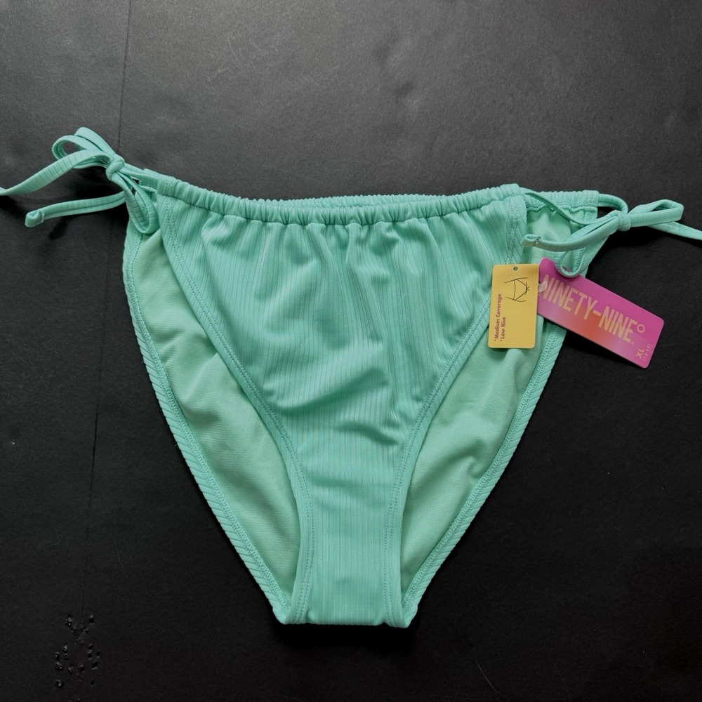 New Side Tie Scrunch String Bikini Swimsuit Bottom Jr XL 15 17 Mint Green Ribbed